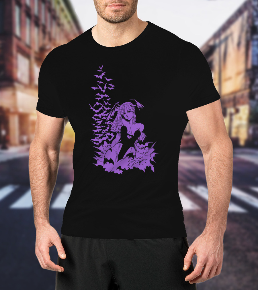 Udon Pins Darkstalkers Morrigan With Purple Bats Swarm T-Shirt