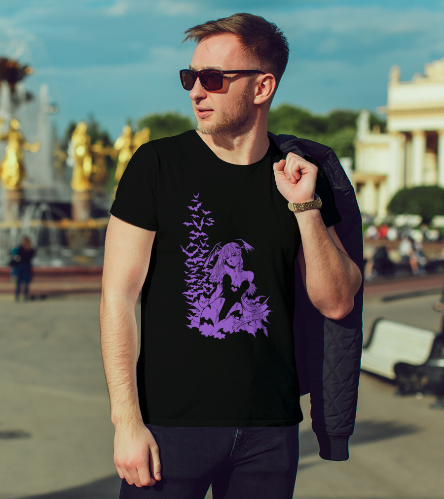 Udon Pins Darkstalkers Morrigan With Purple Bats Swarm T-Shirt