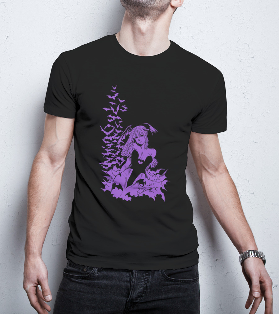 Udon Pins Darkstalkers Morrigan With Purple Bats Swarm T-Shirt