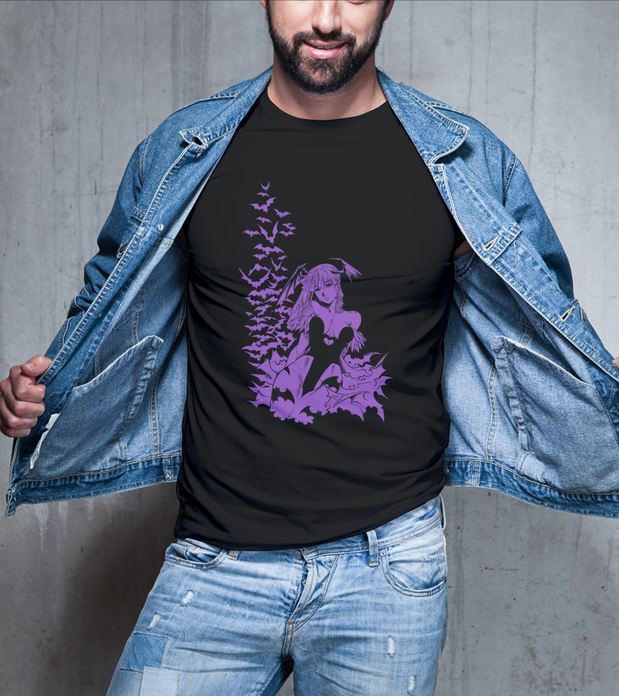 Udon Pins Darkstalkers Morrigan With Purple Bats Swarm T-Shirt