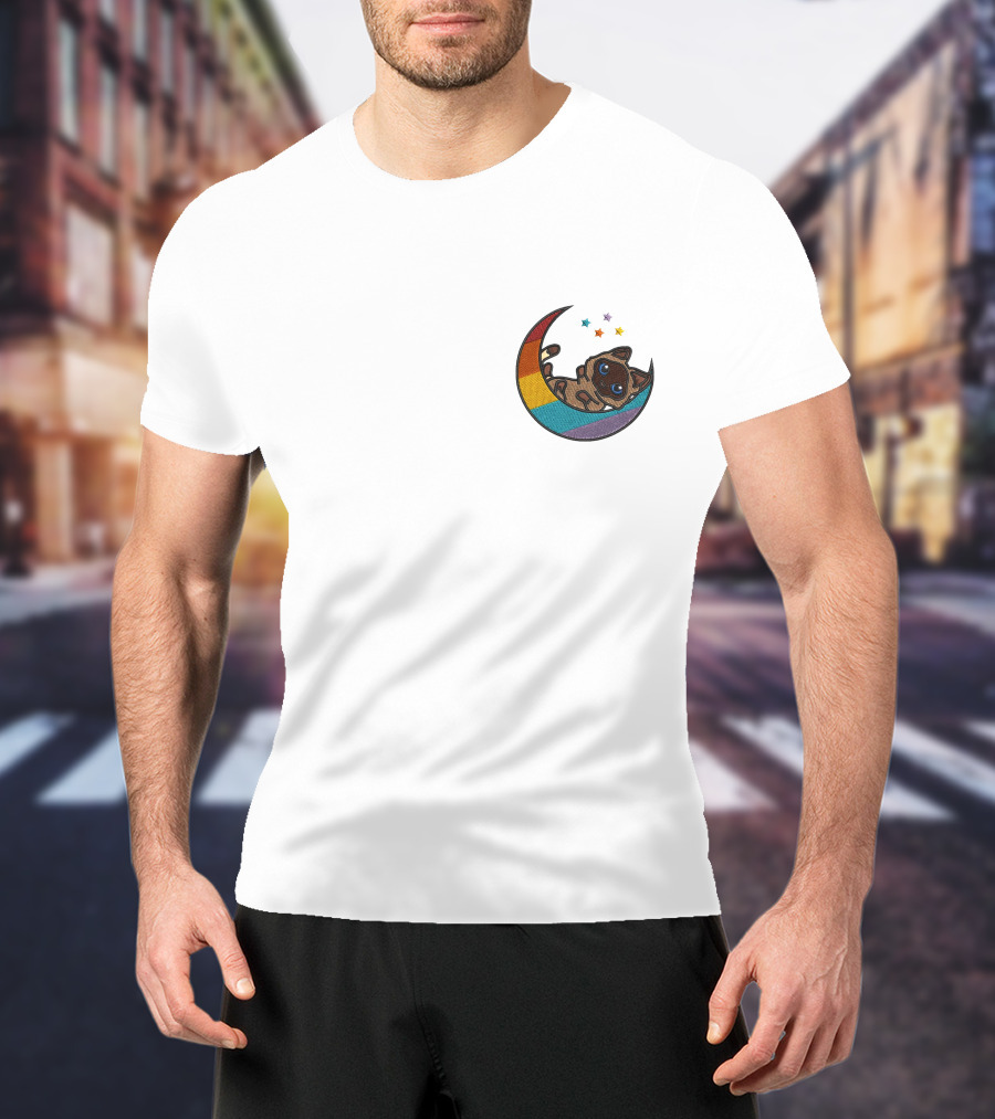 Notantfrost X Dream Merch Perfectly Impurrfect Rainbow Crescent Cat With Stars T-Shirt