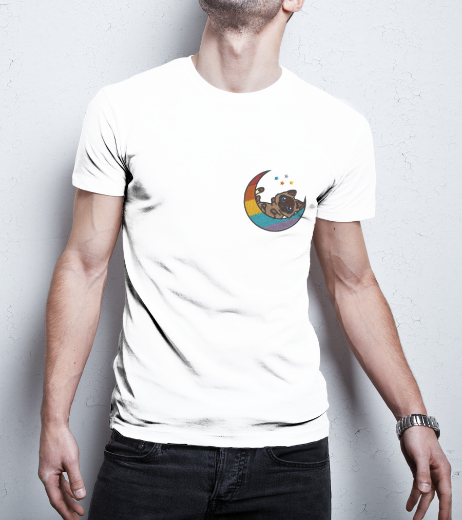 Notantfrost X Dream Merch Perfectly Impurrfect Rainbow Crescent Cat With Stars T-Shirt