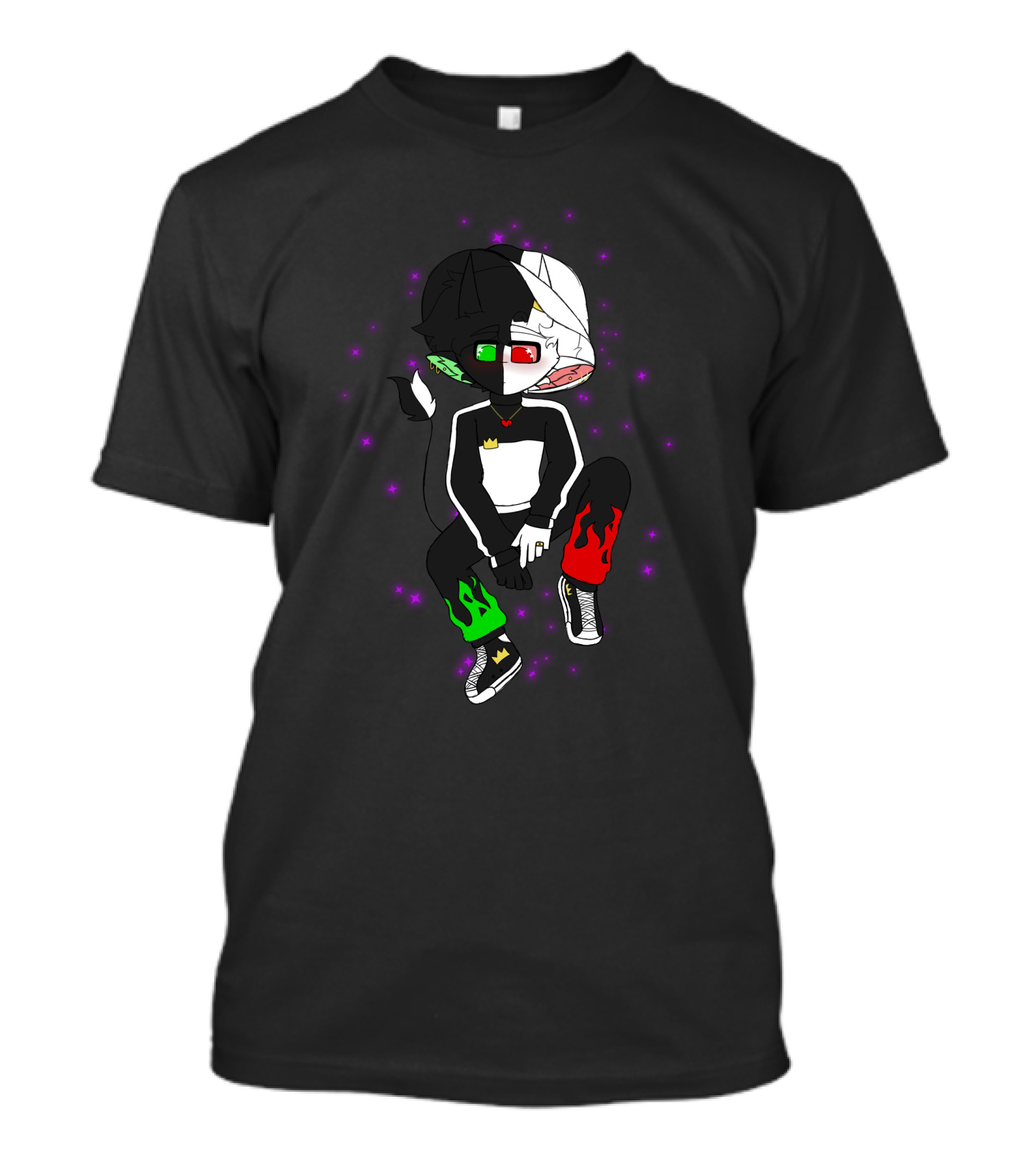 Ranboosaysstuff Ranboo Merch Crown Flames 3D Glasses Black And White Character T-Shirt