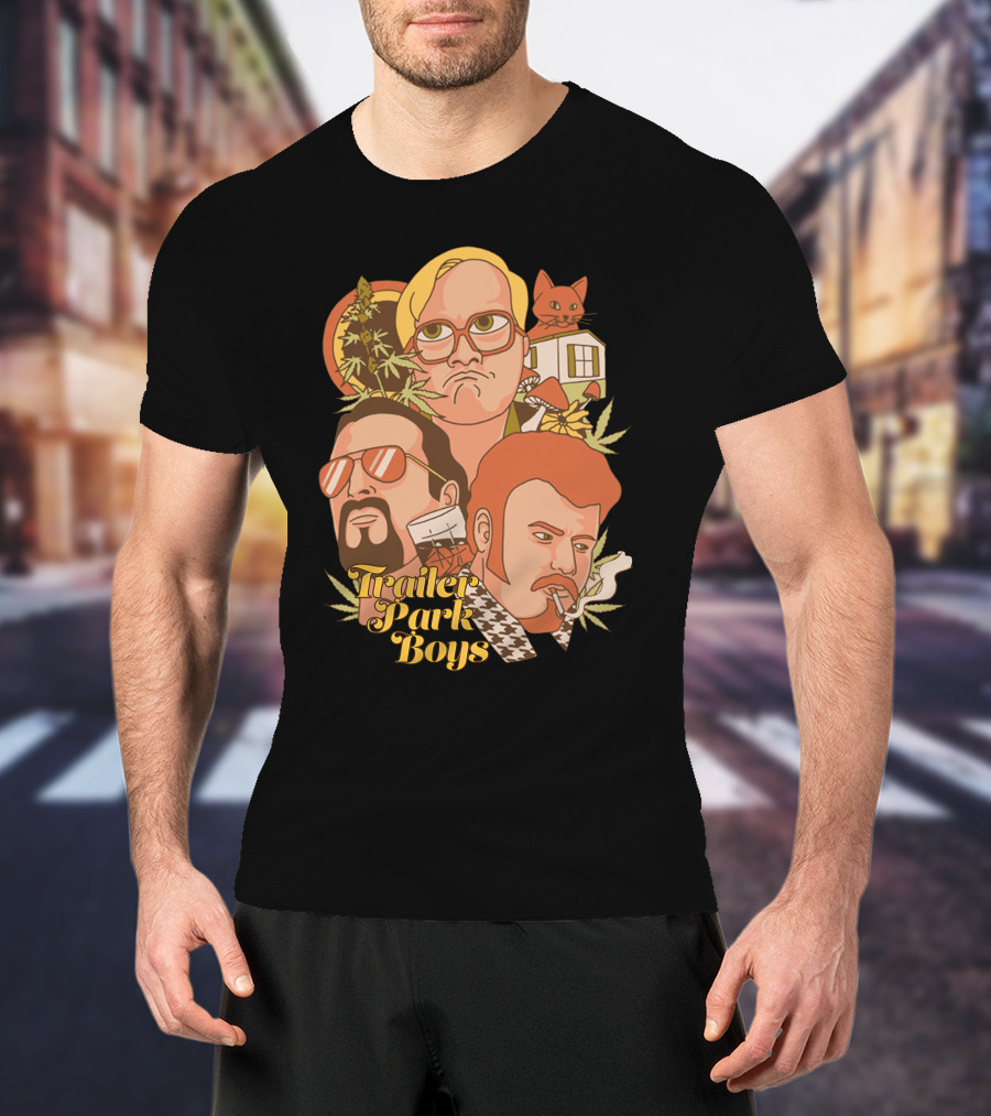 Trailer Park Boys Faces With Cat And Trailer T-Shirt