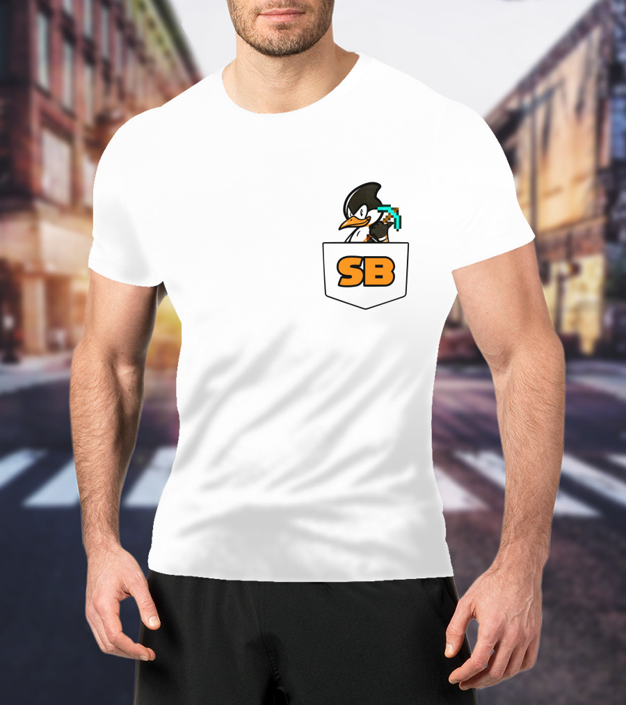SB737 Penguin With Pickaxe Fake Pocket T-Shirt