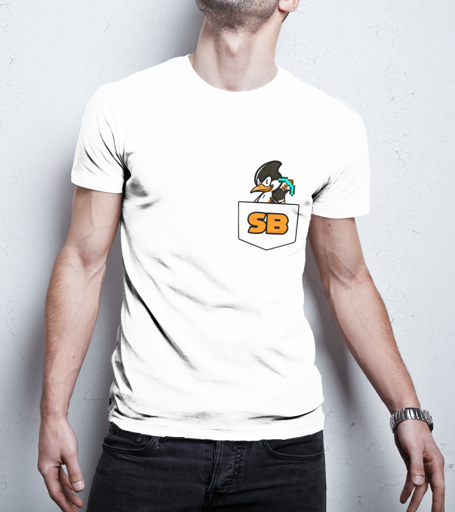 SB737 Penguin With Pickaxe Fake Pocket T-Shirt