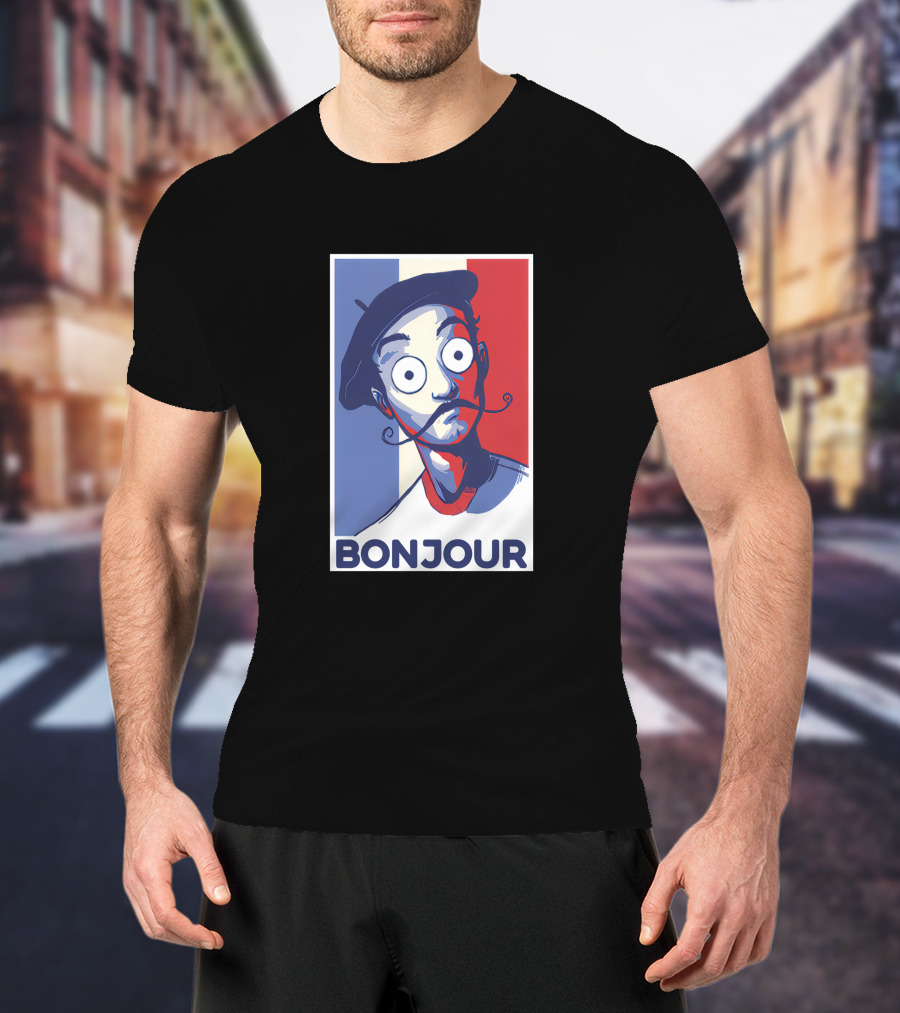 Bonjour French Beret Character With WorldofKeralis Style Tricolor Background T-Shirt