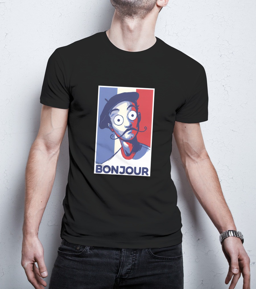 Bonjour French Beret Character With WorldofKeralis Style Tricolor Background T-Shirt