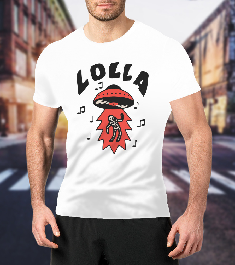 Lollapalooza Lolla UFO Skeleton Music Notes Merch T-Shirt