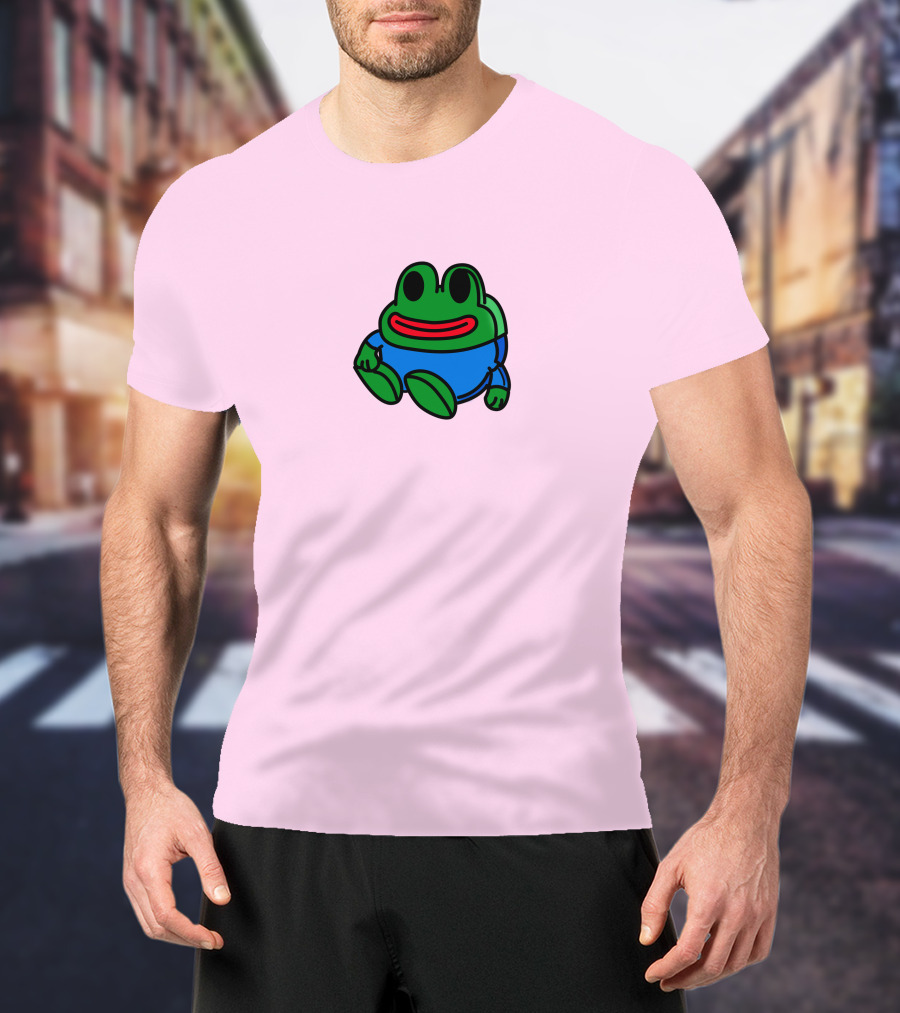 Mizkif Sat REALMizkif Pepe Frog Sitting Cartoon Pink Background T-Shirt