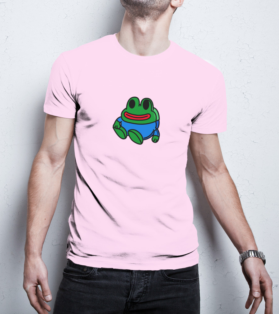 Mizkif Sat REALMizkif Pepe Frog Sitting Cartoon Pink Background T-Shirt