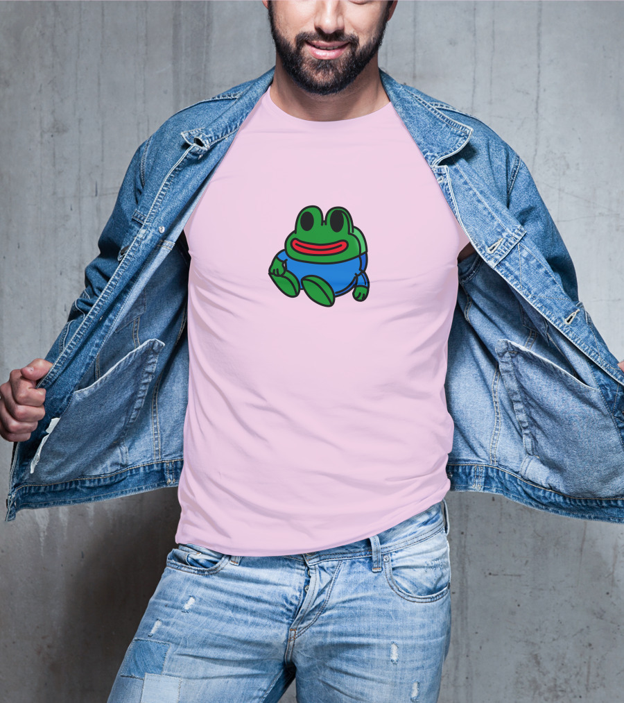 Mizkif Sat REALMizkif Pepe Frog Sitting Cartoon Pink Background T-Shirt