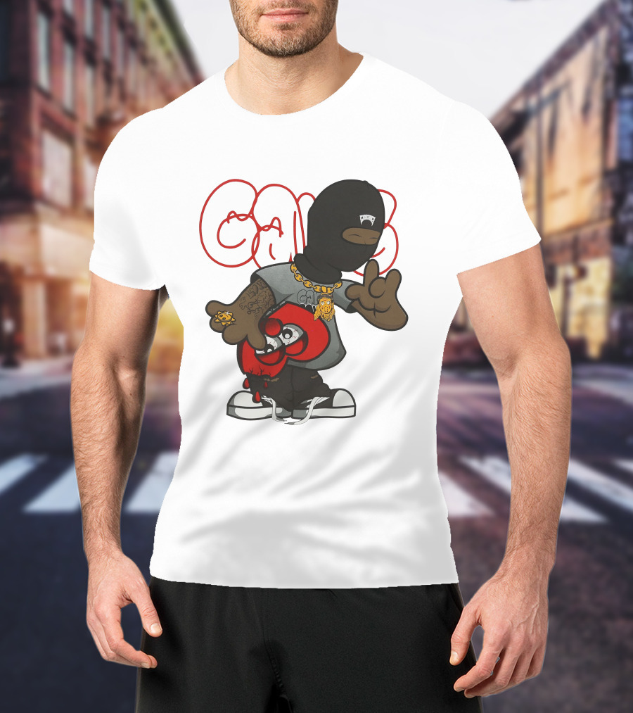 Ski Mask Heart GloGangWorldWide Cartoon Character With Chain And Tattoo T-Shirt