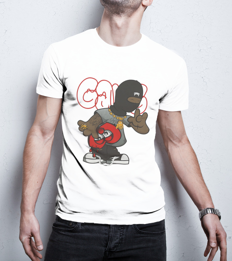Ski Mask Heart GloGangWorldWide Cartoon Character With Chain And Tattoo T-Shirt