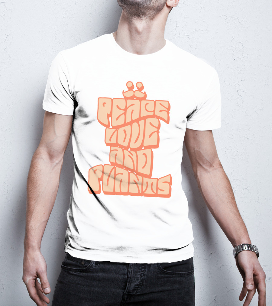 Mumbo Jumbo Merch Peace Love And Plants Groovy Typography T-Shirt