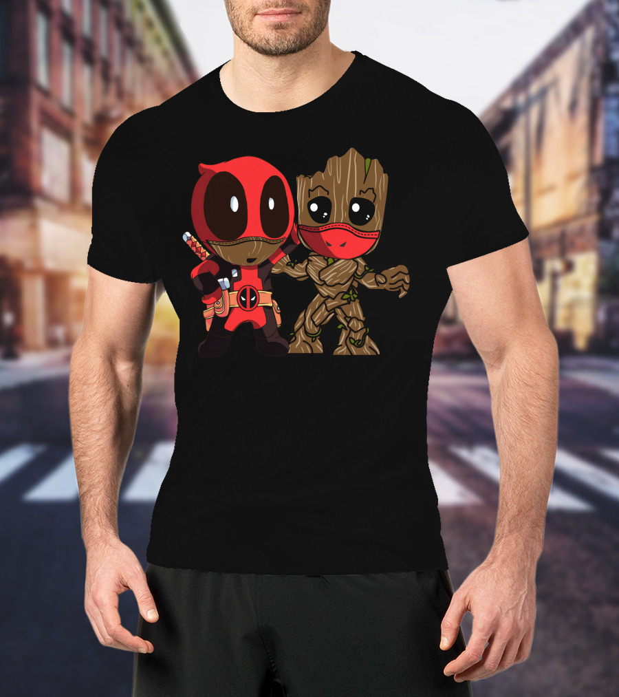 Deadpool And Baby Groot Mashup Comic Characters T-Shirt