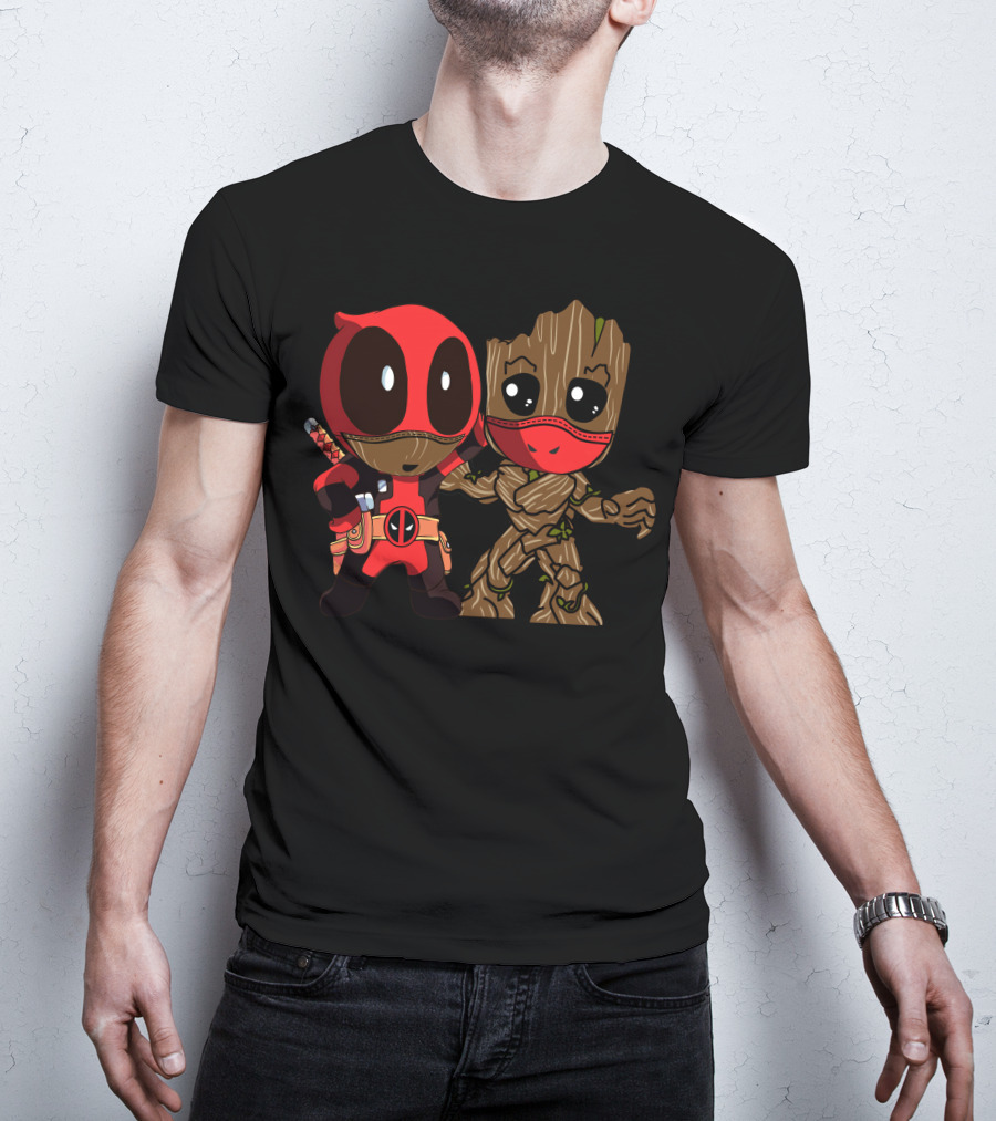 Deadpool And Baby Groot Mashup Comic Characters T-Shirt