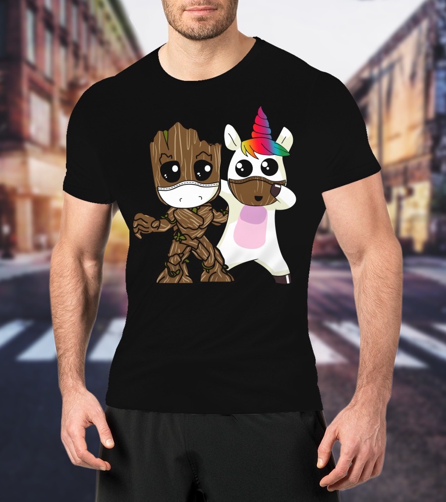 Groot Unicorn Rainbow Mask Duo T-Shirt