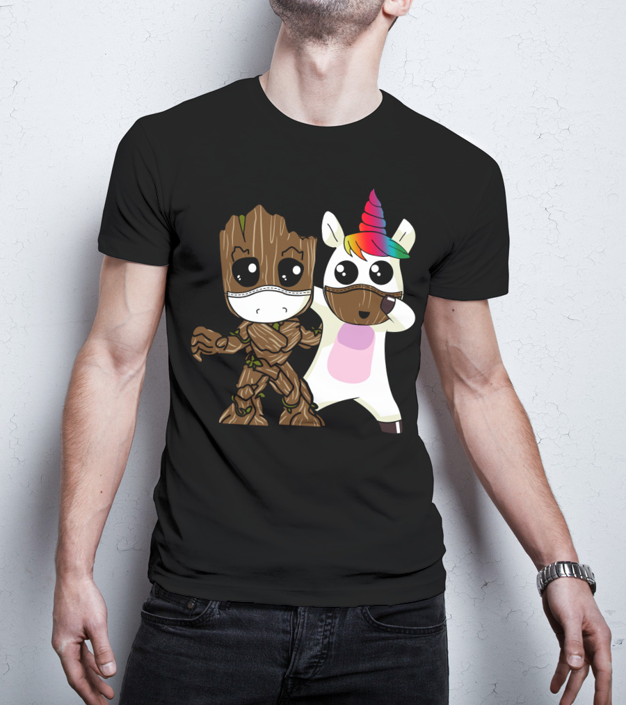 Groot Unicorn Rainbow Mask Duo T-Shirt