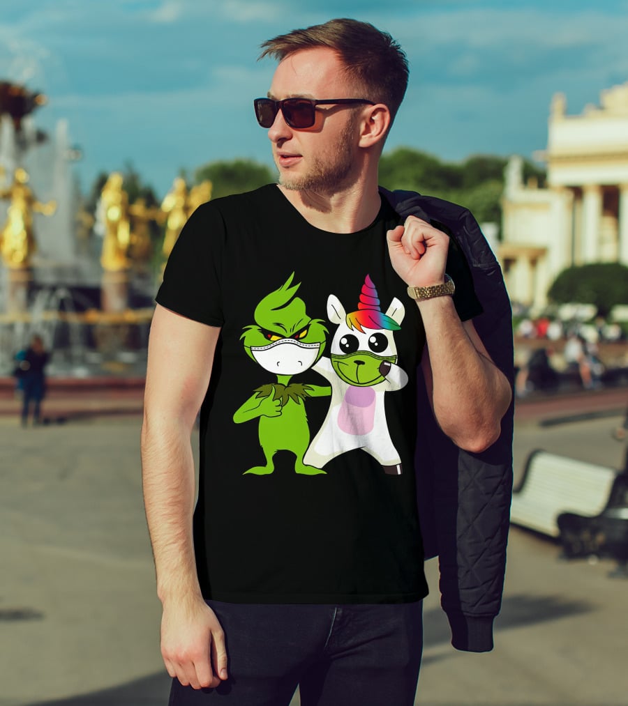 Grinch Unicorn Masked Duo Hugging Cute T-Shirt