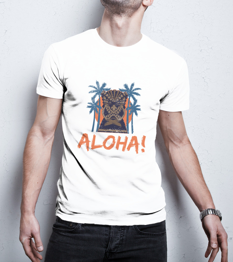 Aloha Tiki Mask With Palm Trees T-Shirt