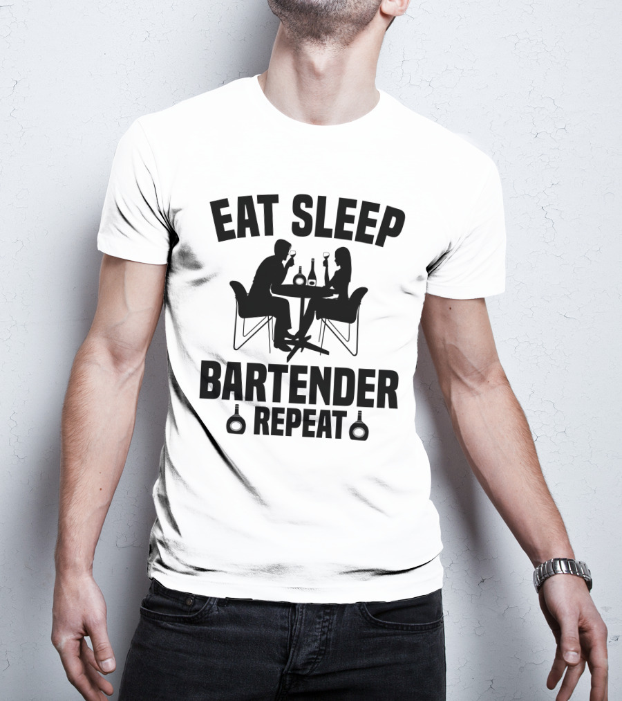 Eat Sleep Bartender Repeat Silhouette Dining Scene T-Shirt