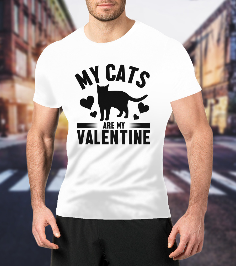 MY CATS ARE MY VALENTINE Hearts Cat T-Shirt
