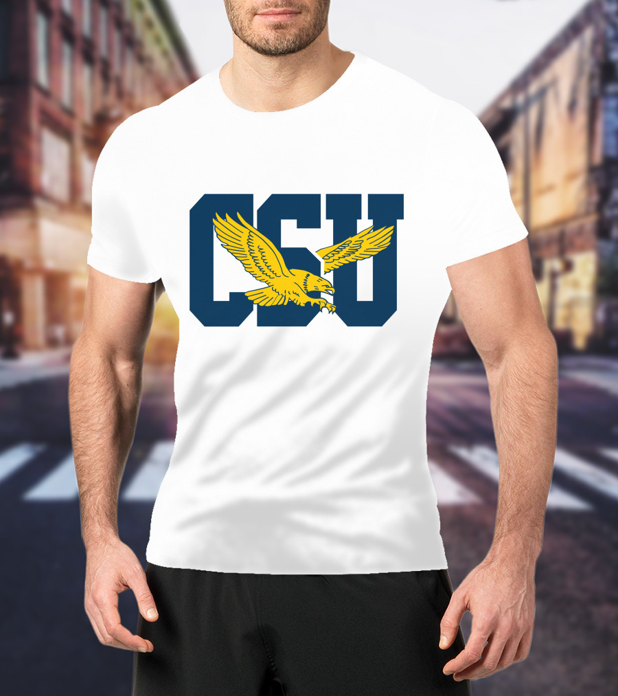 CSU Coppin State Eagles Logo Yellow Eagle Blue Letters T-Shirt