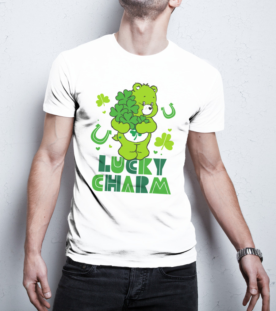 Lucky Charm Green Bear With Shamrocks And Horseshoes T-Shirt