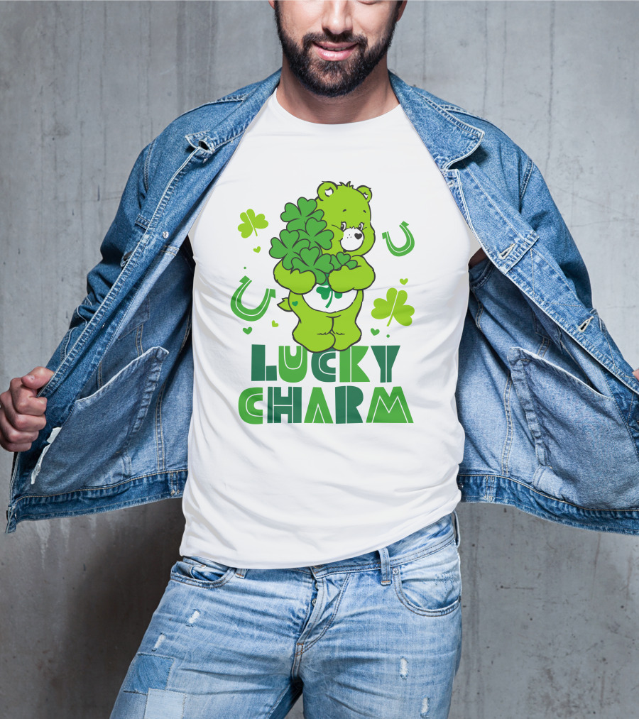 Lucky Charm Green Bear With Shamrocks And Horseshoes T-Shirt