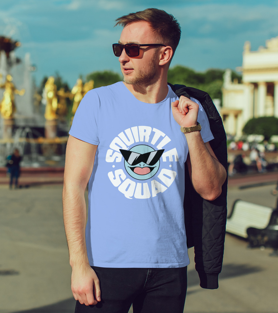 Squirtle Squad Sunglasses Icon Blue Background T-Shirt