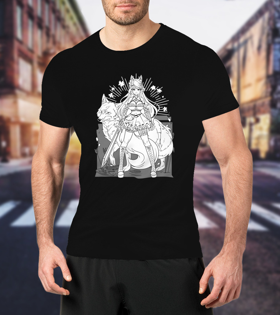 Shark Robot Silvervale Vshojo Warrior With Wolf Companion T-Shirt