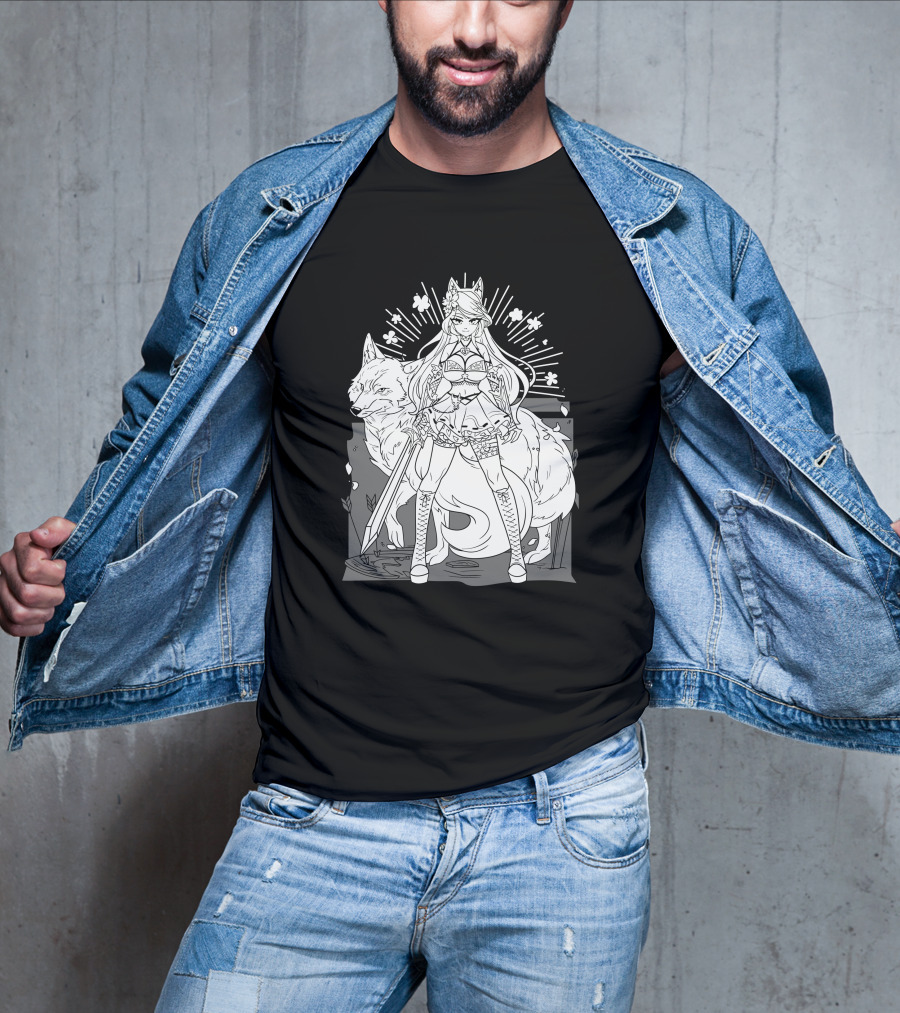 Shark Robot Silvervale Vshojo Warrior With Wolf Companion T-Shirt