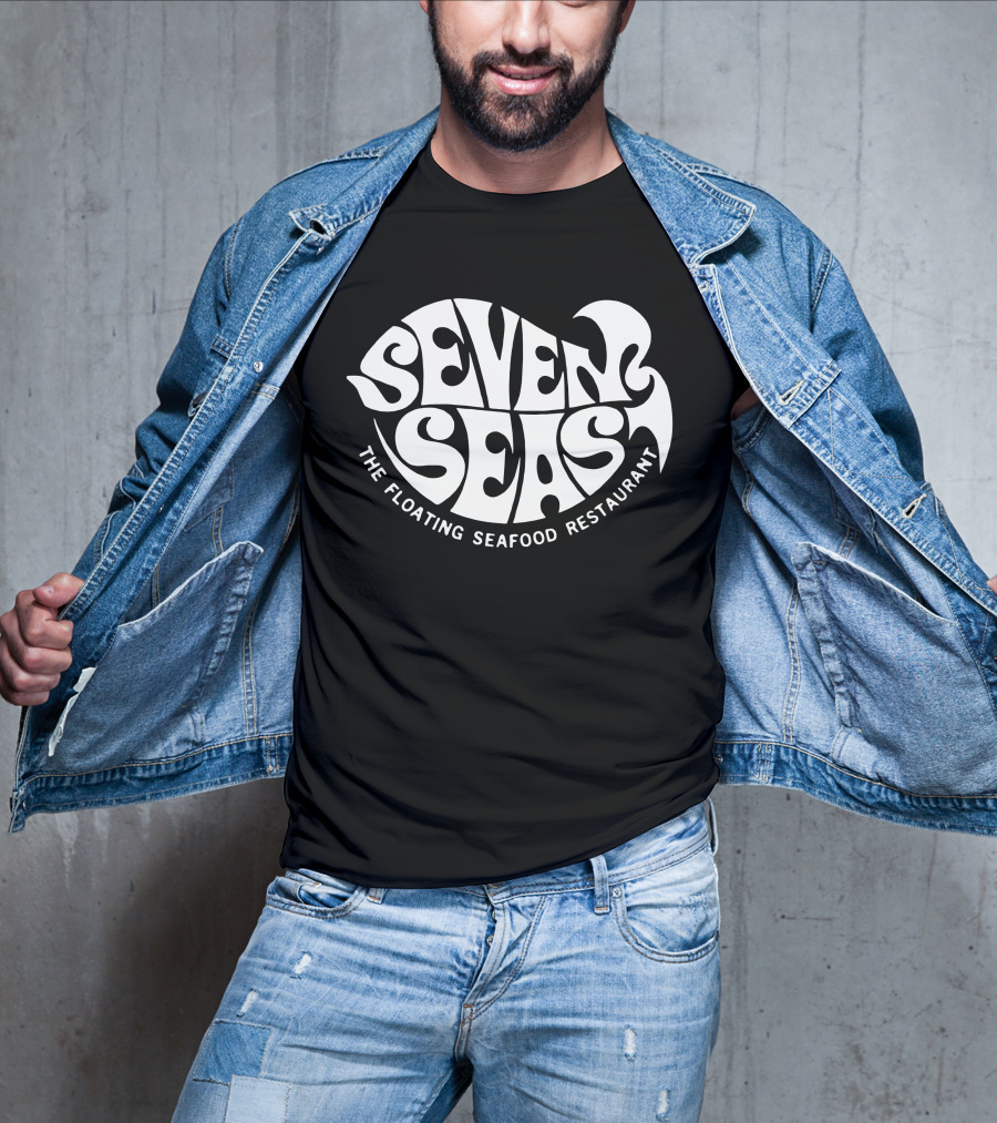 Seven Seas The Floating Seafood Restaurant Retro Psychedelic Typography T-Shirt