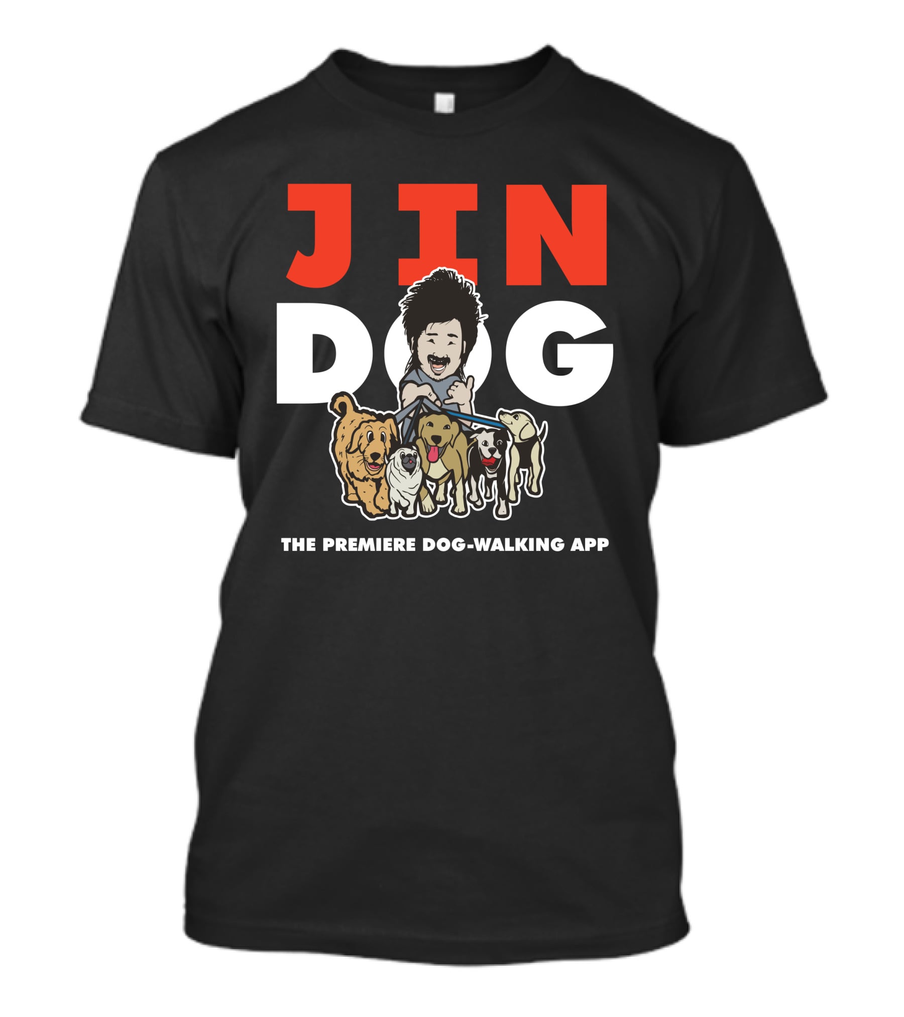 Jindog The Premiere Dog-Walking App Fun Cartoon T-Shirt