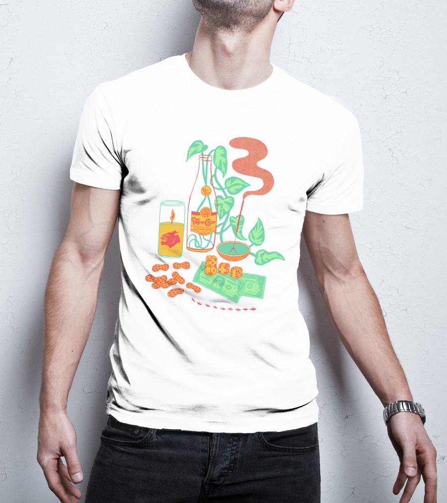 Quarenscene Natural Simone Thornton Topo Chico Peanuts Candle Dice Leaves Money Ants T-Shirt