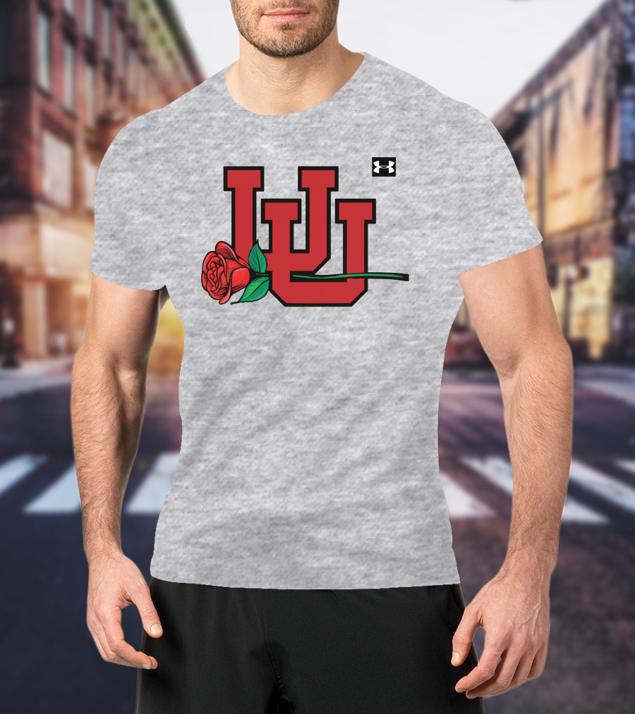 Utah Utes Interlocking Logo With Rose Under Armour Football T-Shirt