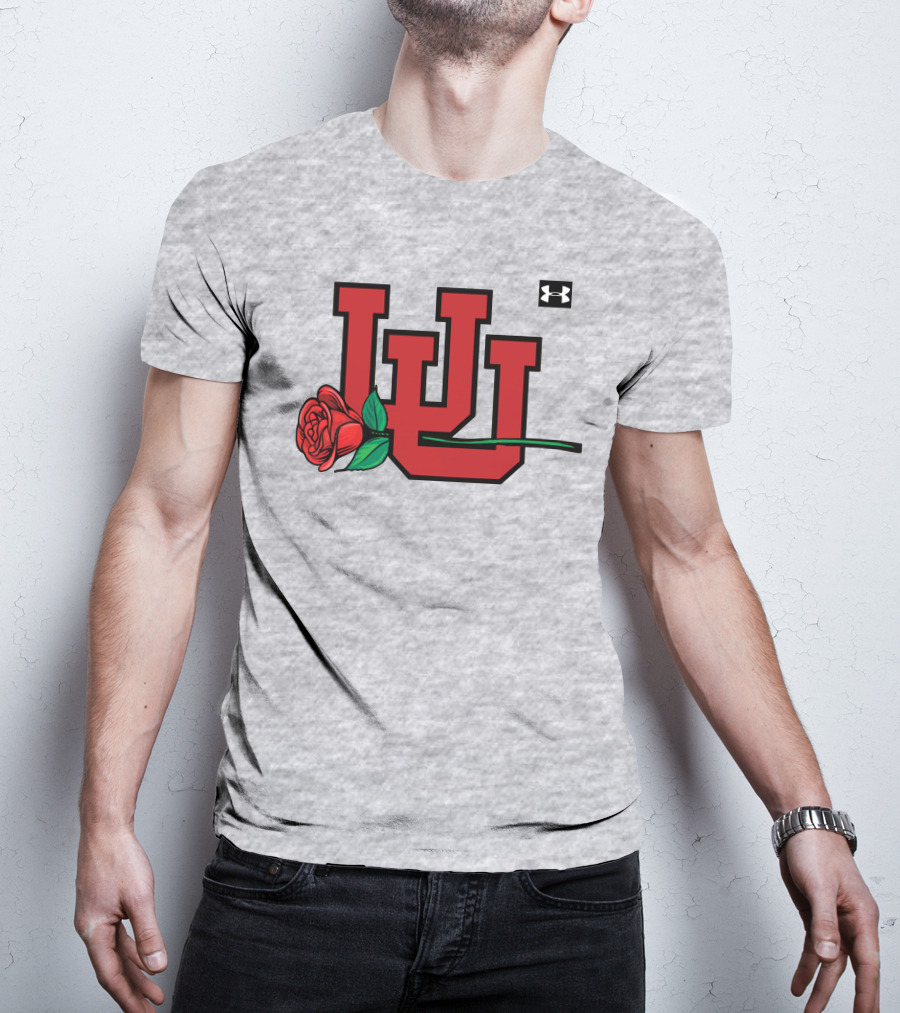 Utah Utes Interlocking Logo With Rose Under Armour Football T-Shirt