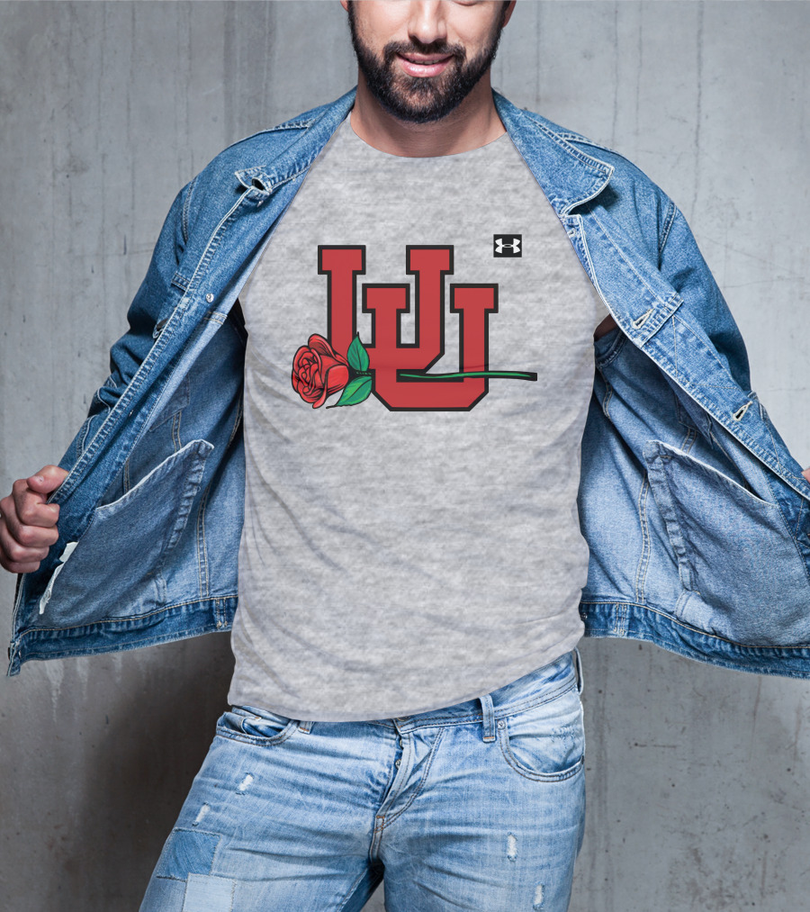 Utah Utes Interlocking Logo With Rose Under Armour Football T-Shirt