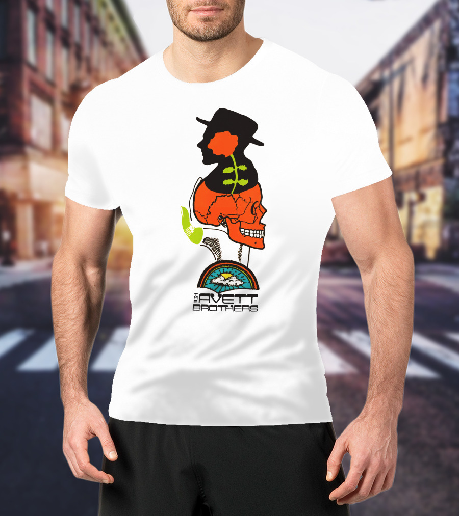 Avett Brothers Merch Skull Flower Hat Sunburst T-Shirt