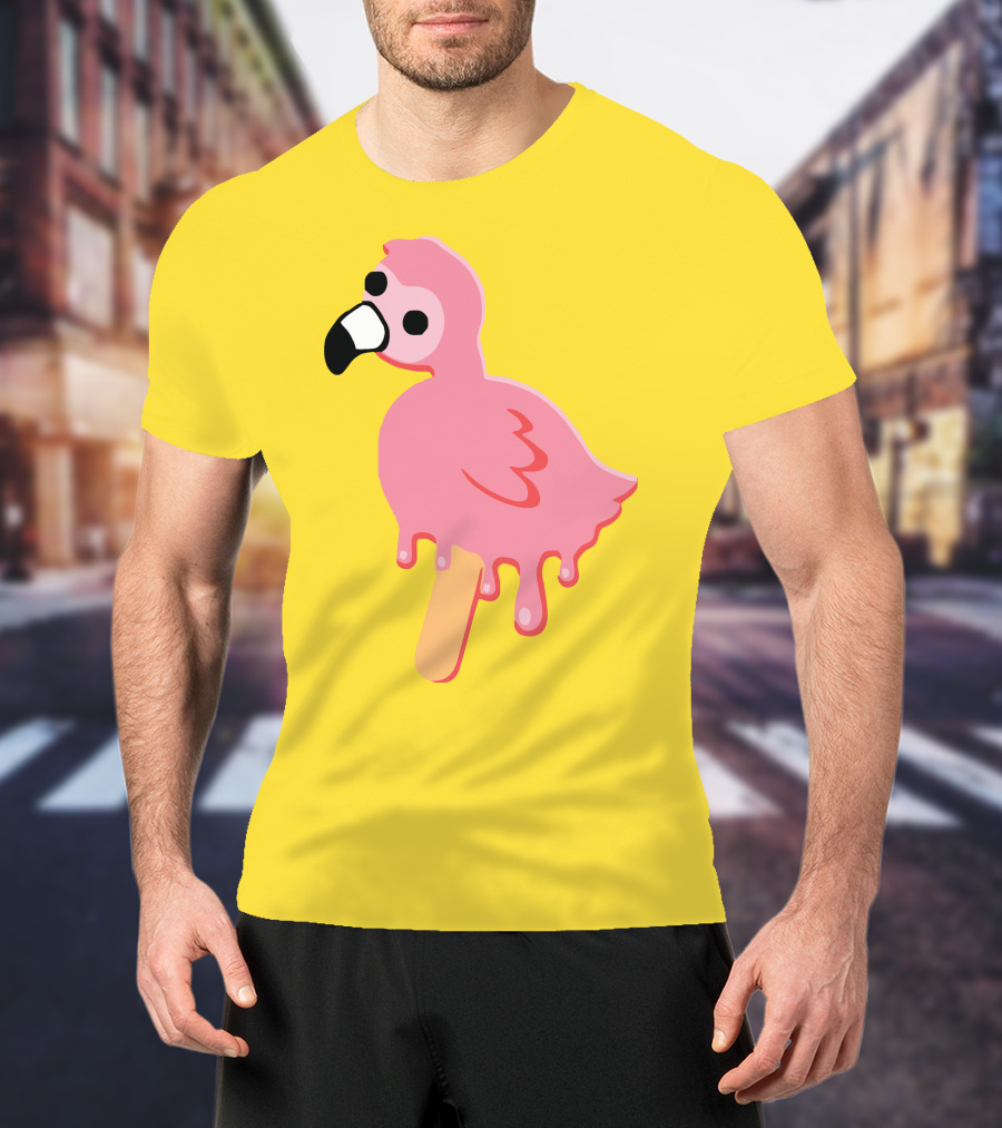 Mrflimflam Flamingo Popsicle Design Yellow Background T-Shirt