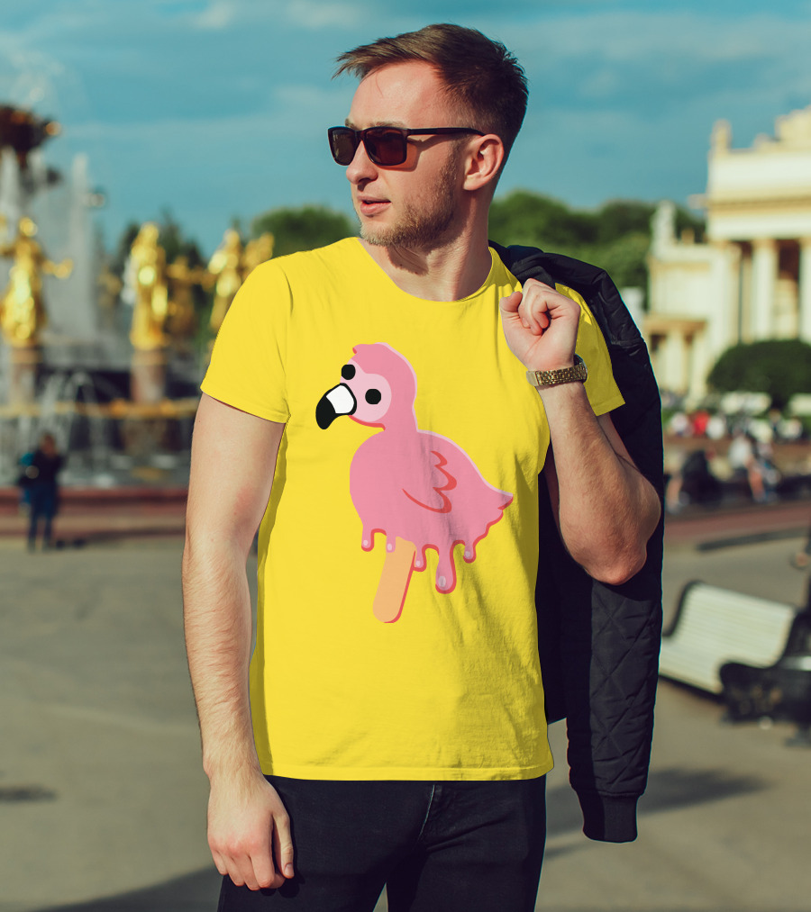 Mrflimflam Flamingo Popsicle Design Yellow Background T-Shirt
