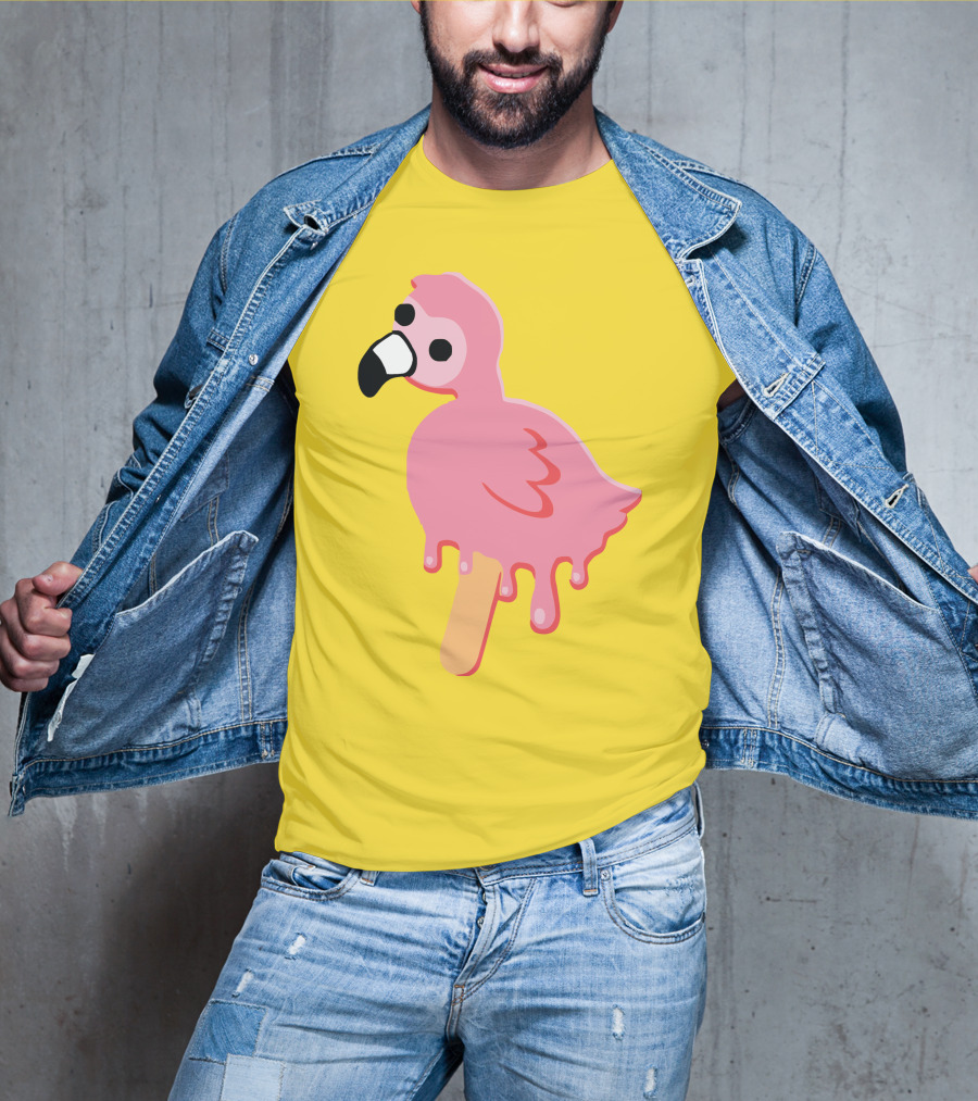 Mrflimflam Flamingo Popsicle Design Yellow Background T-Shirt