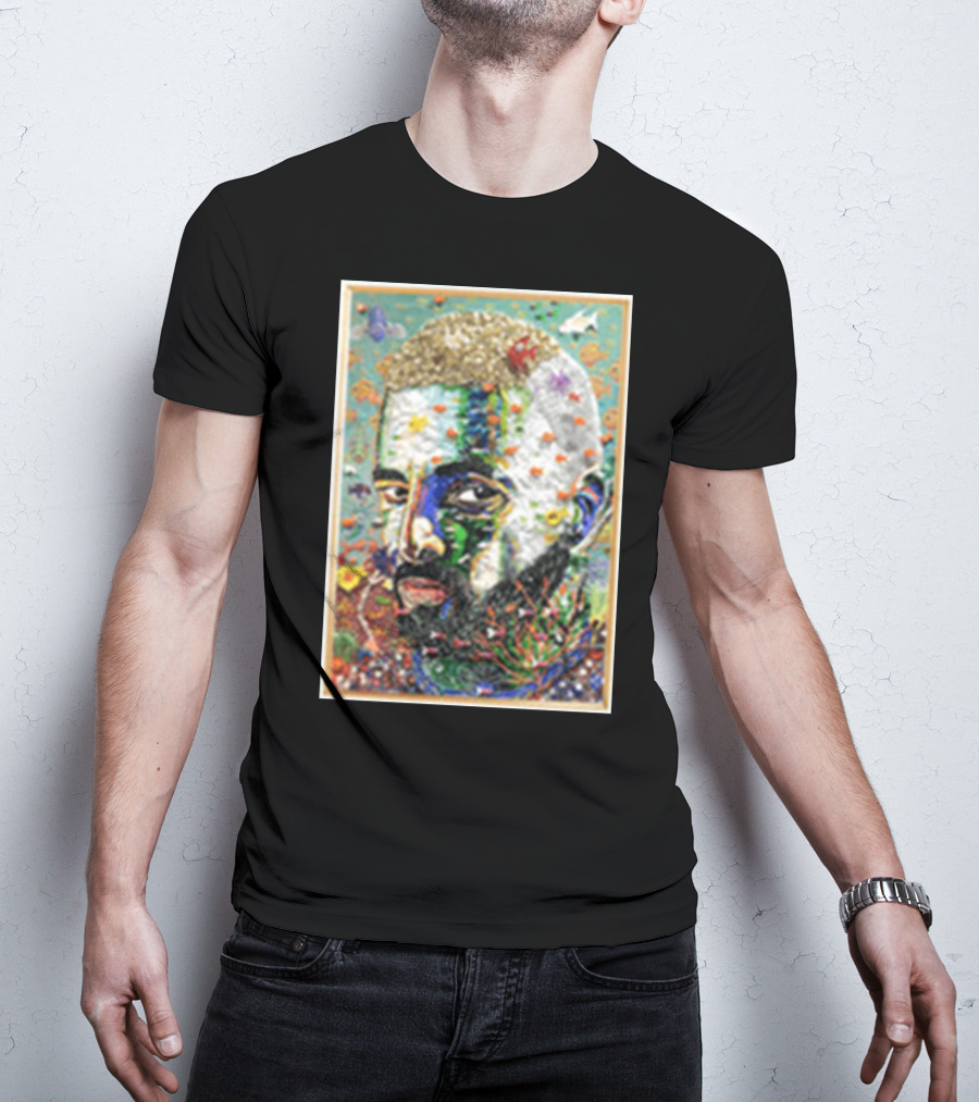 Maluma Merch Colorful Portrait With Nature And Butterfly Elements T-Shirt
