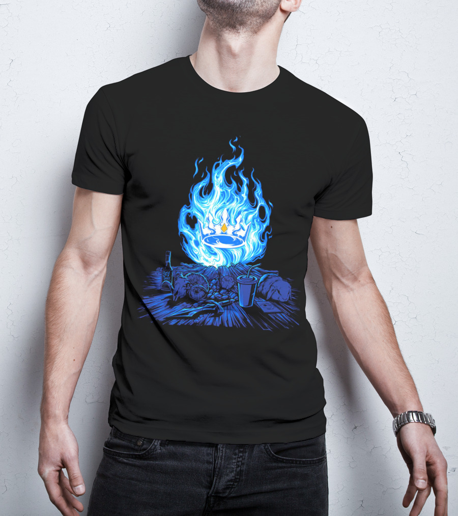 Otk Merch Blue Flame Crown With Tabletop Food And Drinks T-Shirt