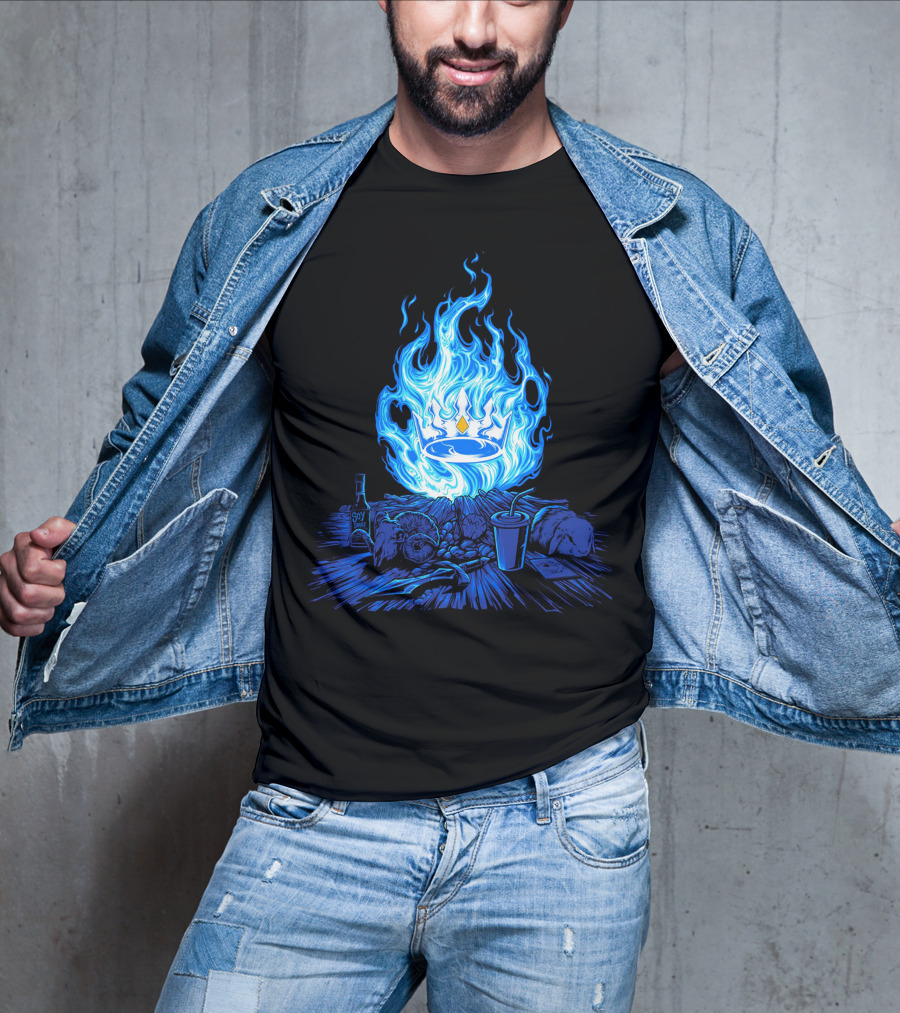 Otk Merch Blue Flame Crown With Tabletop Food And Drinks T-Shirt