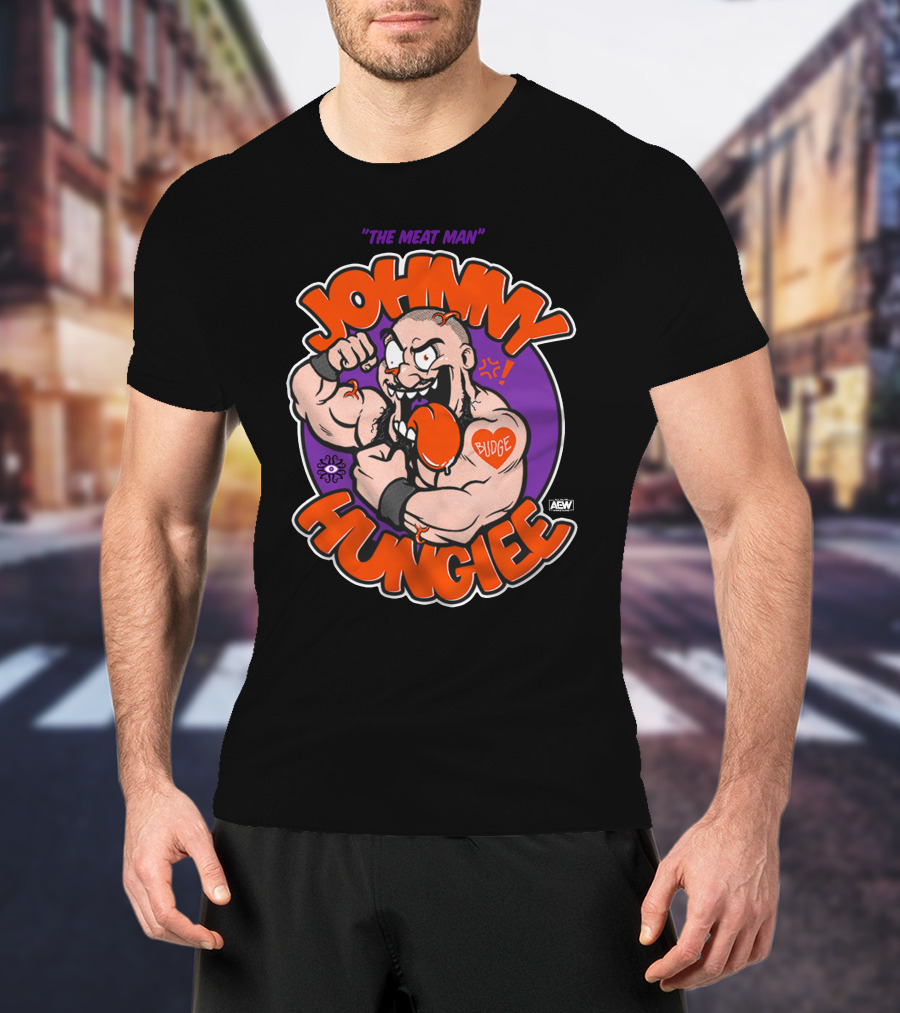 AEW Johnny Hungiee The Meat Man Budge T-Shirt
