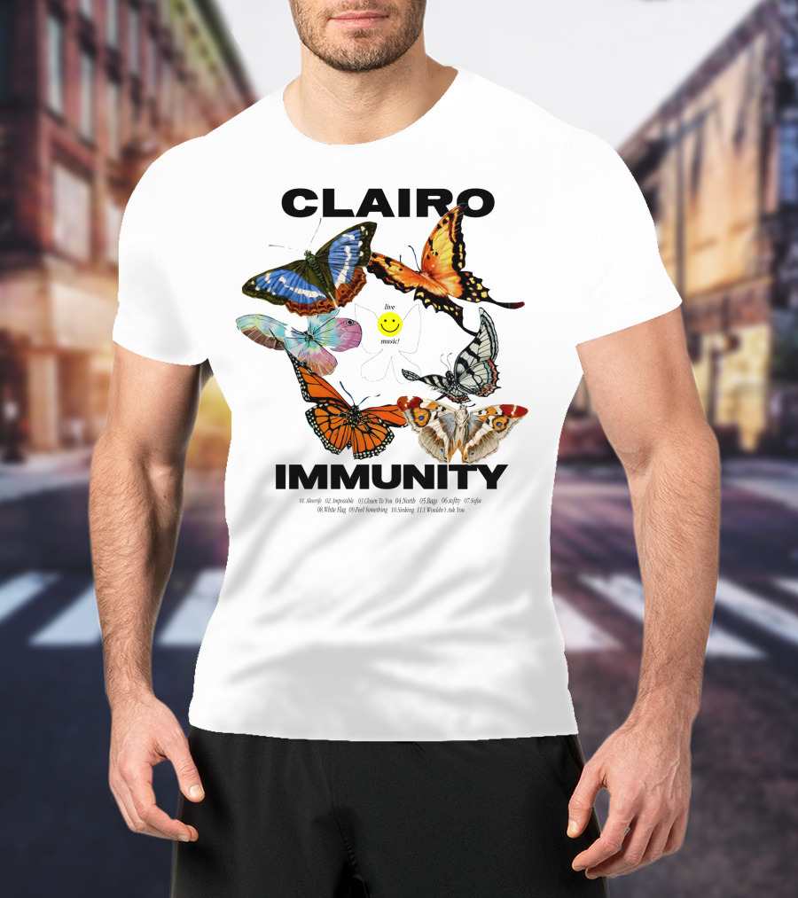 CLAIRØ IMMUNITY Butterflies Album Tracklist Live Music T-Shirt