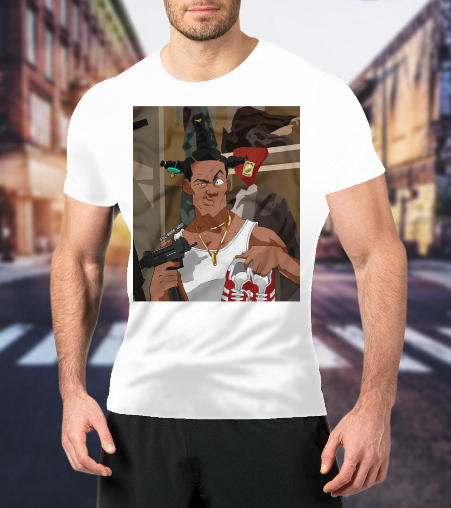 Loc Dog Mens Society Parody Character Holding Sneakers And Gun T-Shirt