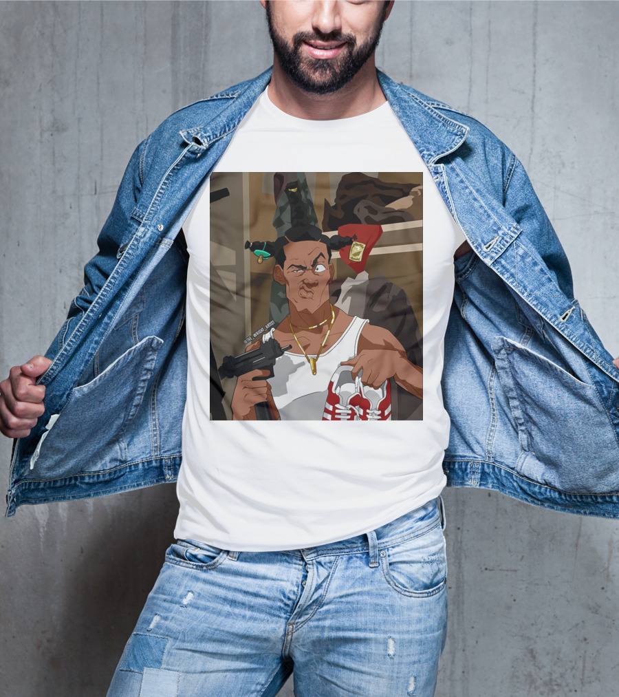 Loc Dog Mens Society Parody Character Holding Sneakers And Gun T-Shirt